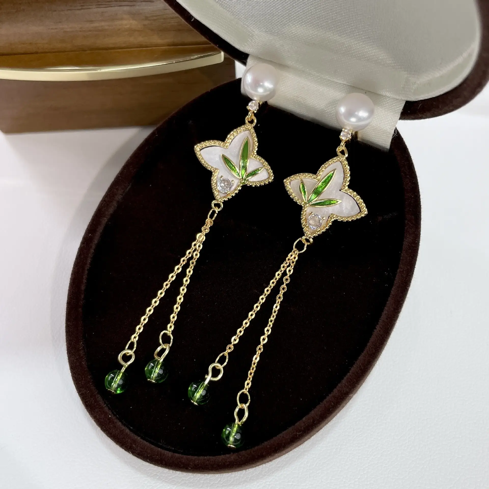 Natural Pearl Chinese Style Earrings Gold Plated