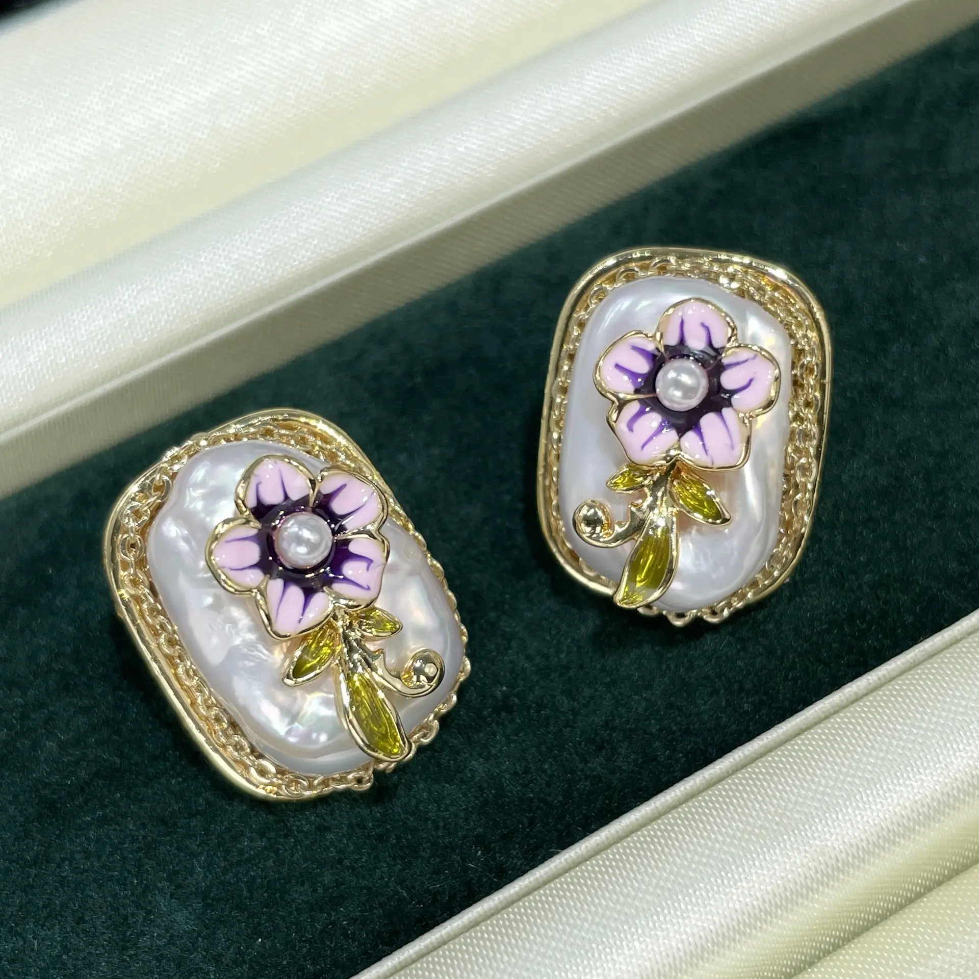 Natural Pearl Chinese Style Earrings Gold Plated
