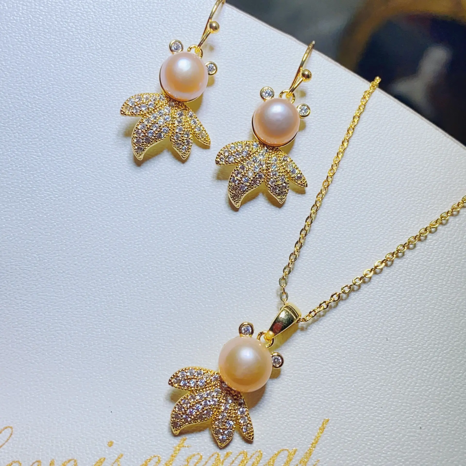 Natural Freshwater Pearl Goldfish Earrings Necklace Set