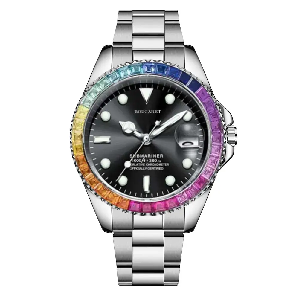 Men's Black Luminous Rainbow Dial Waterproof Automatic Watch - Image 3