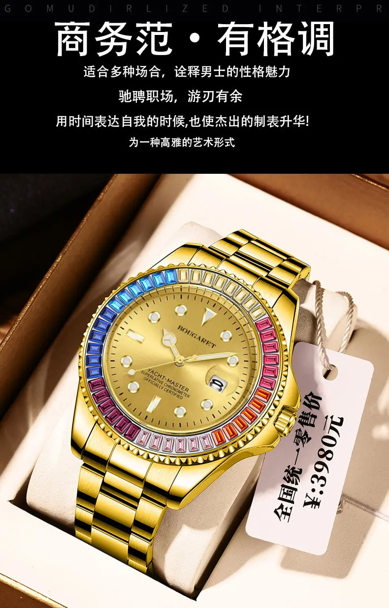 Men's Black Luminous Rainbow Dial Waterproof Automatic Watch — feature 5