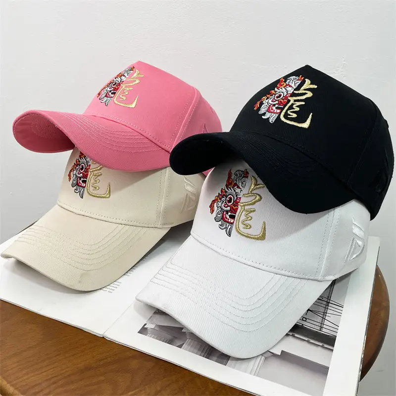 Men's Dragon Cap with Zodiac Design Pink Black White - Image 11