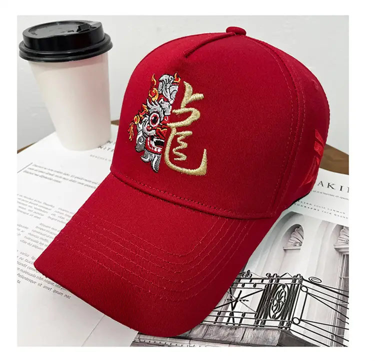 Men's Dragon Cap with Zodiac Design Pink Black White — feature 14