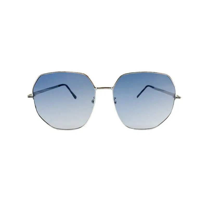 Transparent Blue Sunglasses Unisex Polygonal Metal Driving Sunglasses Korean Style Fashionable Seaside Travel Glasses for Women - Image 8