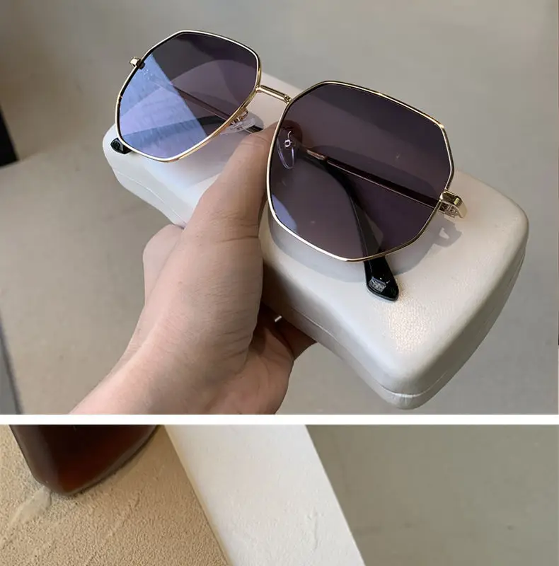 Transparent Blue Sunglasses Unisex Polygonal Metal Driving Sunglasses Korean Style Fashionable Seaside Travel Glasses for Women — feature 21