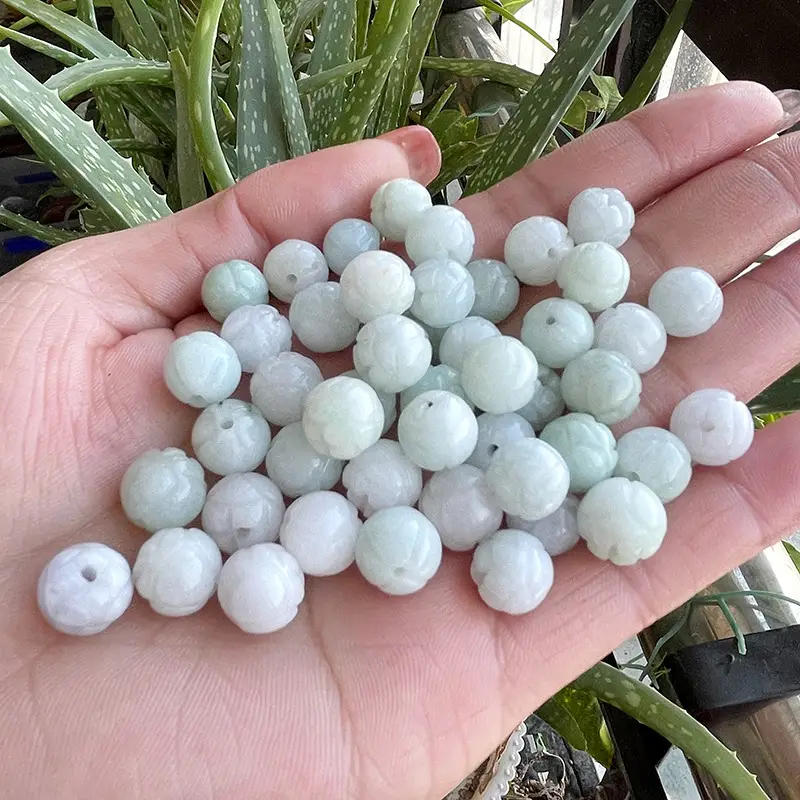 Natural Burma Jade Lotus Beads Green Waxy Beans - Image 4