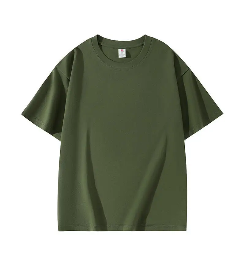 Women Japanese 220g Cotton T-Shirt Green Round Neck Short Sleeve - Image 10
