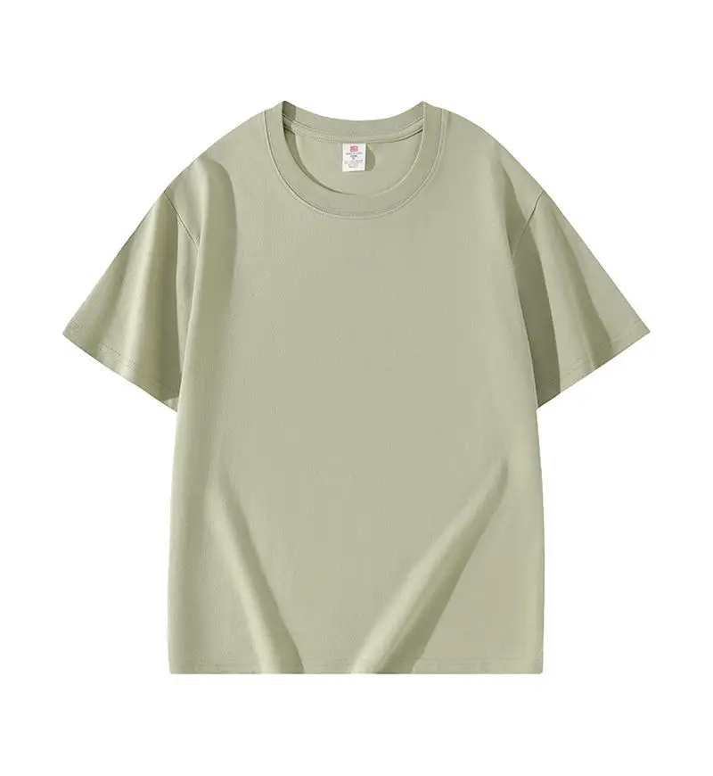 Women Japanese 220g Cotton T-Shirt Green Round Neck Short Sleeve - Image 13
