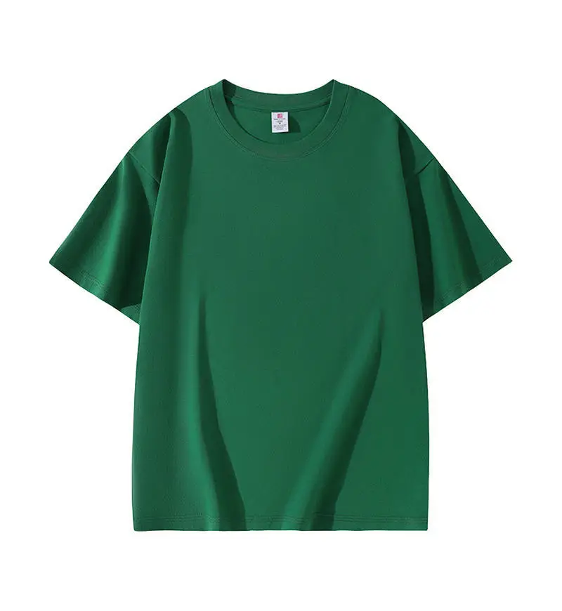 Women Japanese 220g Cotton T-Shirt Green Round Neck Short Sleeve - Image 19