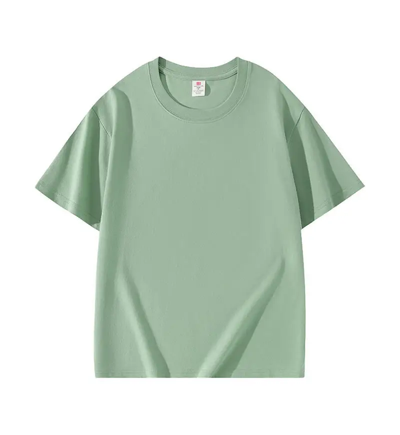 Women Japanese 220g Cotton T-Shirt Green Round Neck Short Sleeve - Image 20