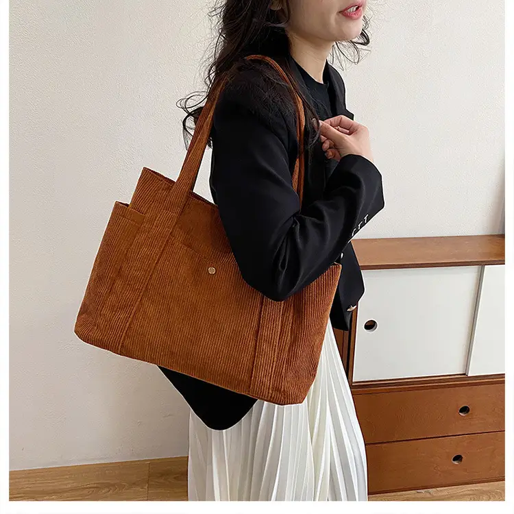 Korean Style Large Capacity Corduroy Tote Bag — feature 1