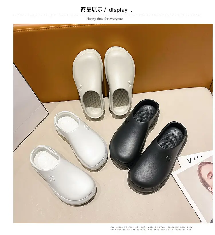 Thick bottom closed toe slippers for women ins lightweight non-slip height increasing chef shoes muffin sports half slippers hole shoes sandals for women — feature 12