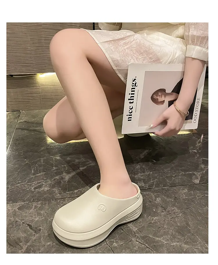 Thick bottom closed toe slippers for women ins lightweight non-slip height increasing chef shoes muffin sports half slippers hole shoes sandals for women — feature 22