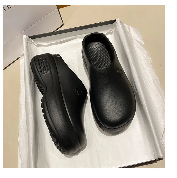 Thick bottom closed toe slippers for women ins lightweight non-slip height increasing chef shoes muffin sports half slippers hole shoes sandals for women — feature 7