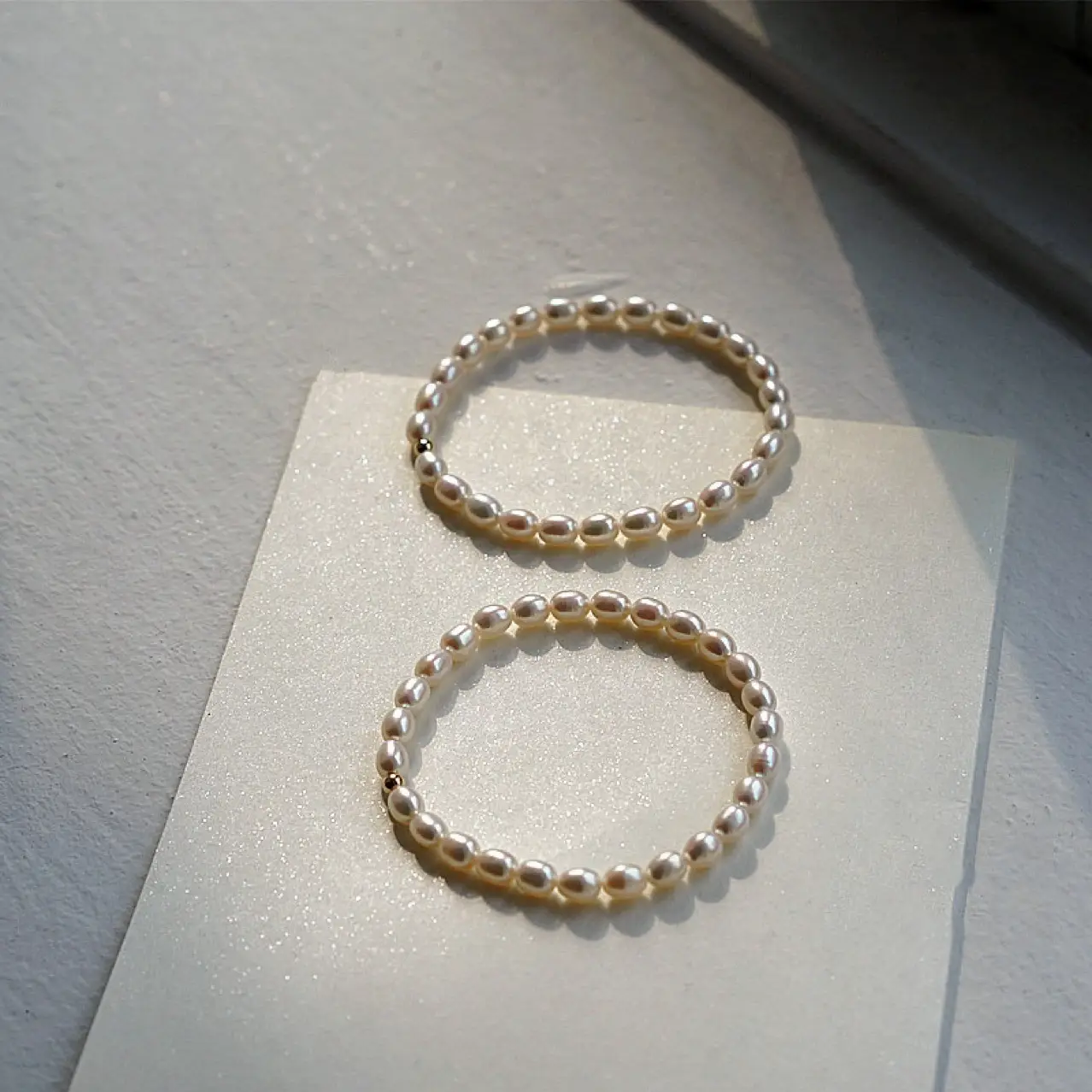Natural Pearl Millet Bracelet 14K Gold Elastic - Image 5