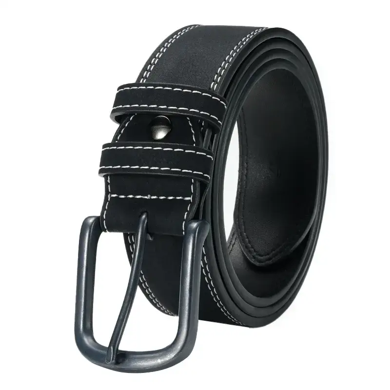 Men's Vintage Black Cowhide Belt with Pin Buckle - Image 5