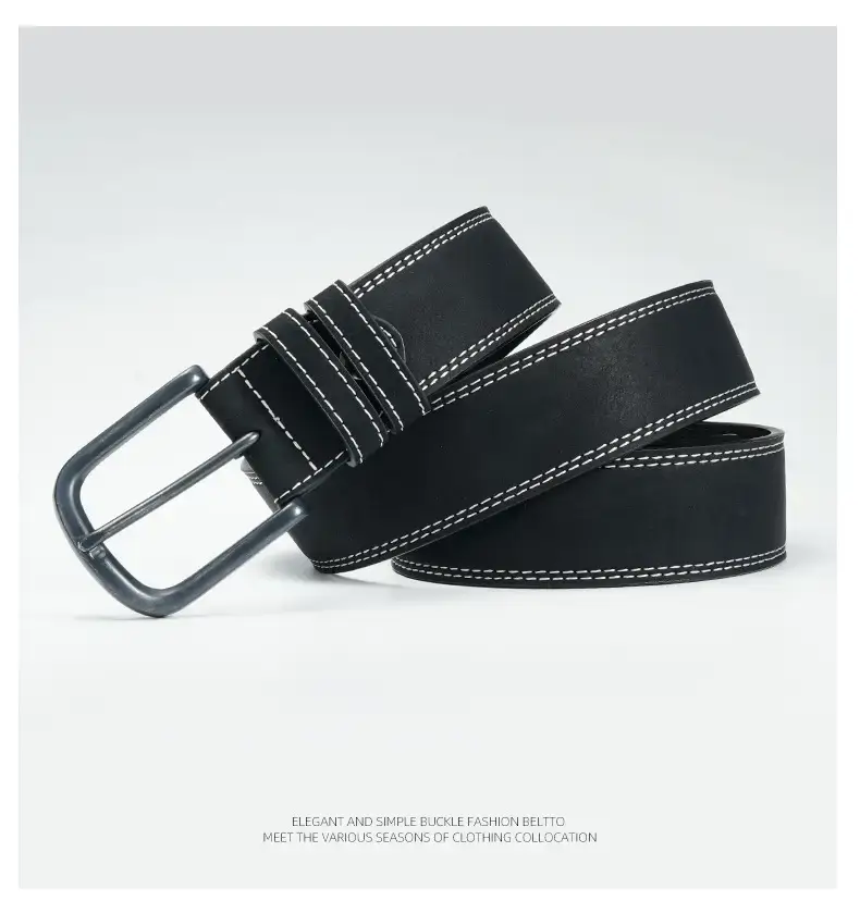 Men's Vintage Black Cowhide Belt with Pin Buckle — feature 12