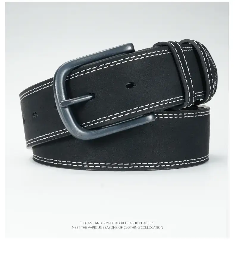 Men's Vintage Black Cowhide Belt with Pin Buckle — feature 14