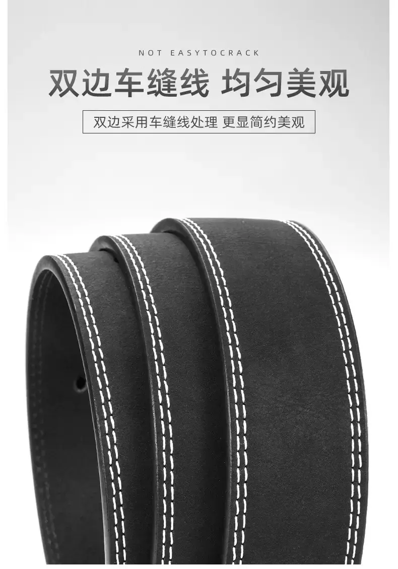 Men's Vintage Black Cowhide Belt with Pin Buckle — feature 8