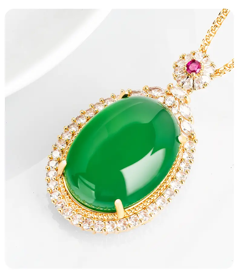 Natural Green Agate Egg Pendant Women's Necklace Gold Plated — feature 3