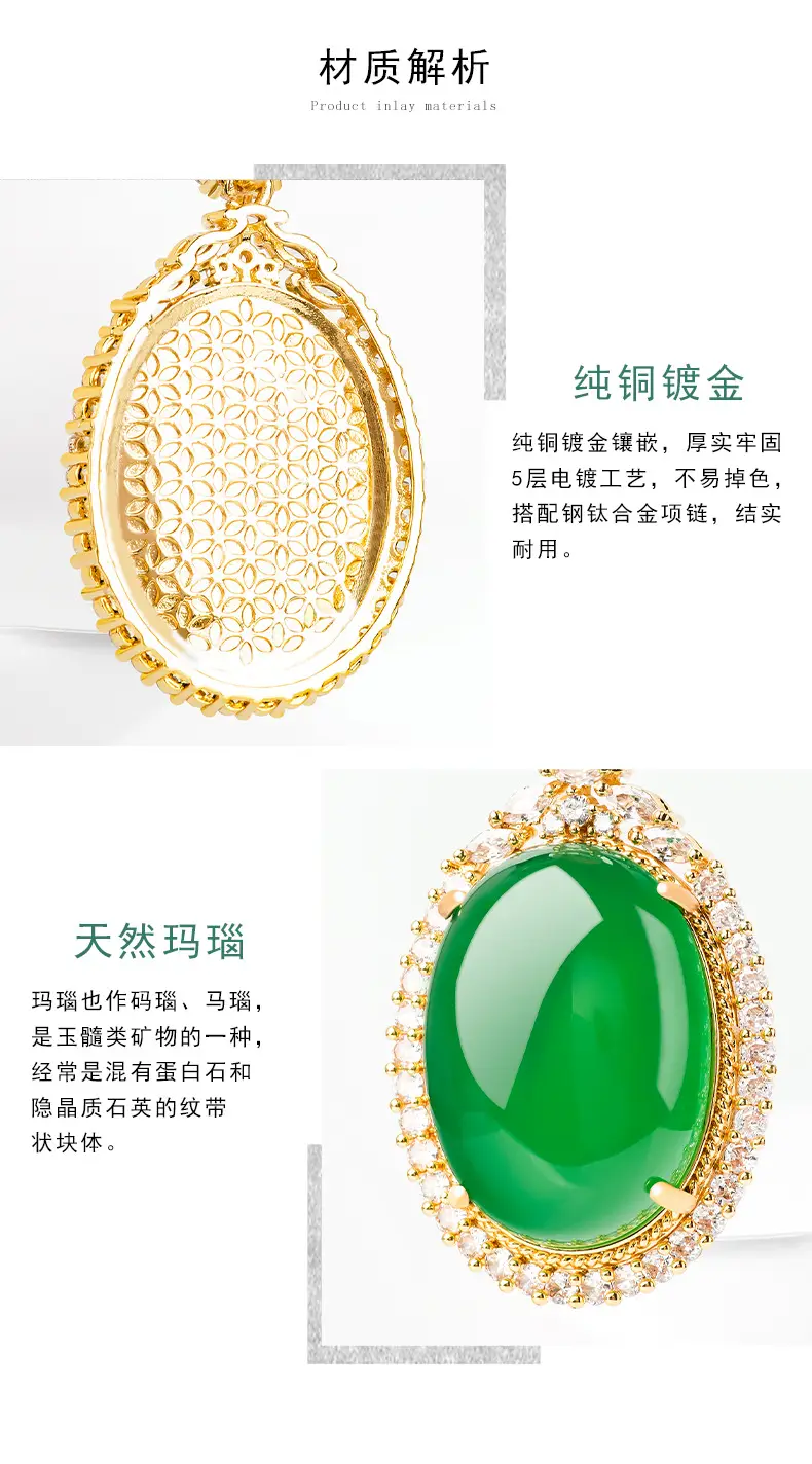 Natural Green Agate Egg Pendant Women's Necklace Gold Plated — feature 6