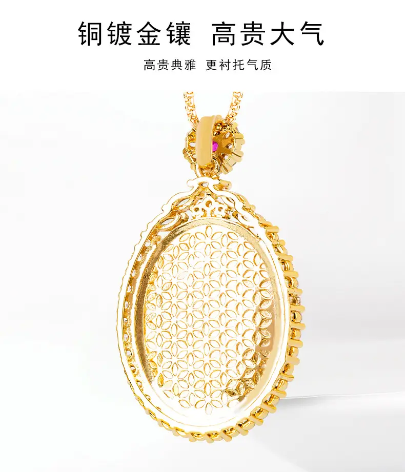 Natural Green Agate Egg Pendant Women's Necklace Gold Plated — feature 8
