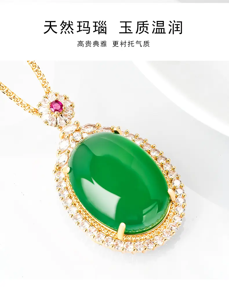 Natural Green Agate Egg Pendant Women's Necklace Gold Plated — feature 9