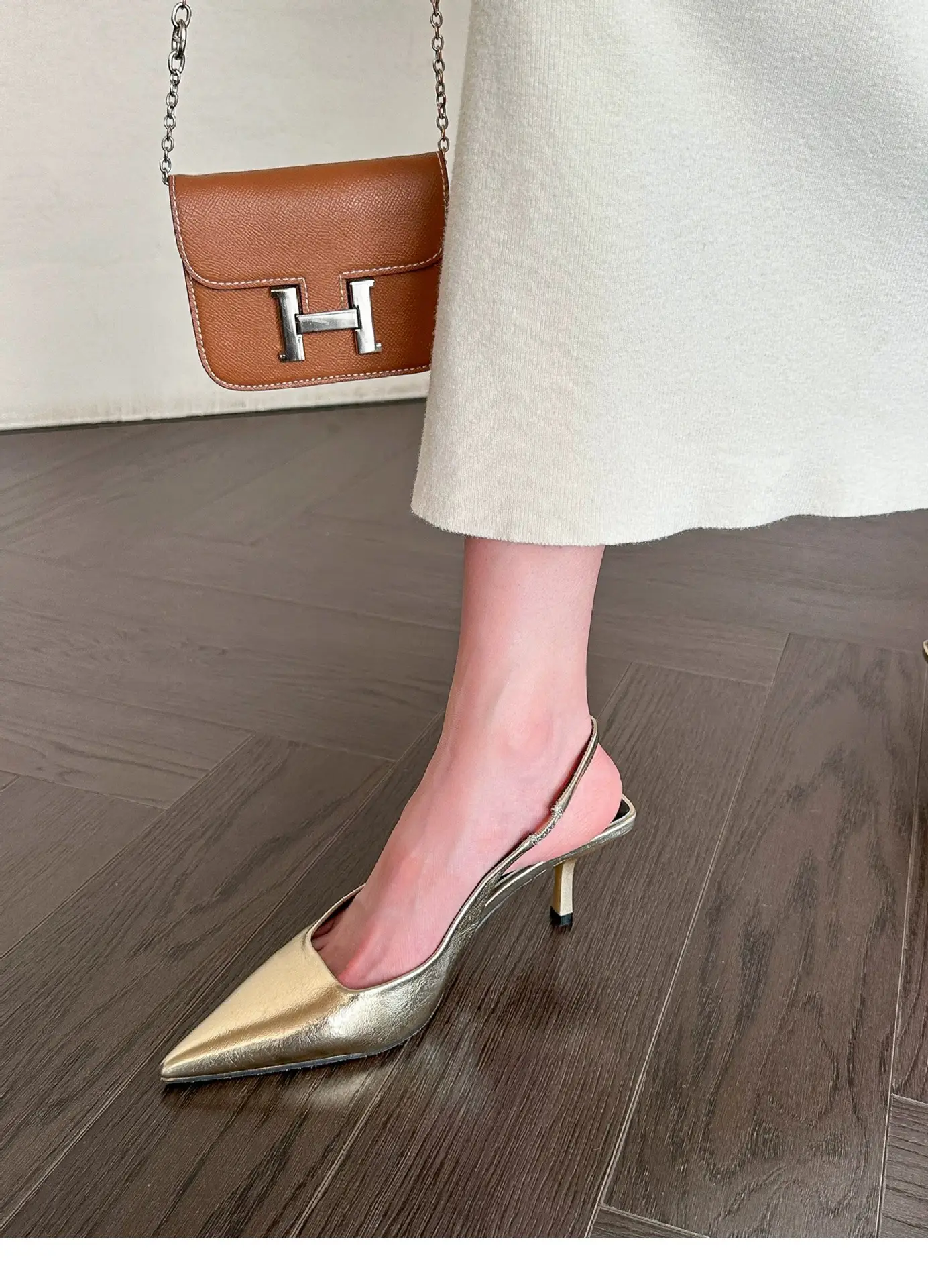 Gold Pointed Toe High Heels for Women 2025 Spring — feature 5