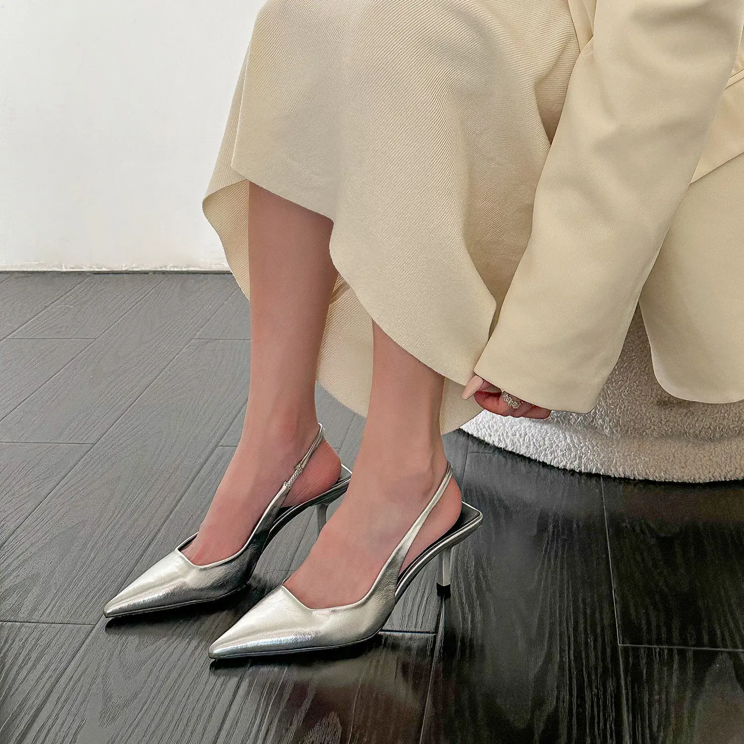 Gold Pointed Toe High Heels for Women 2025 Spring