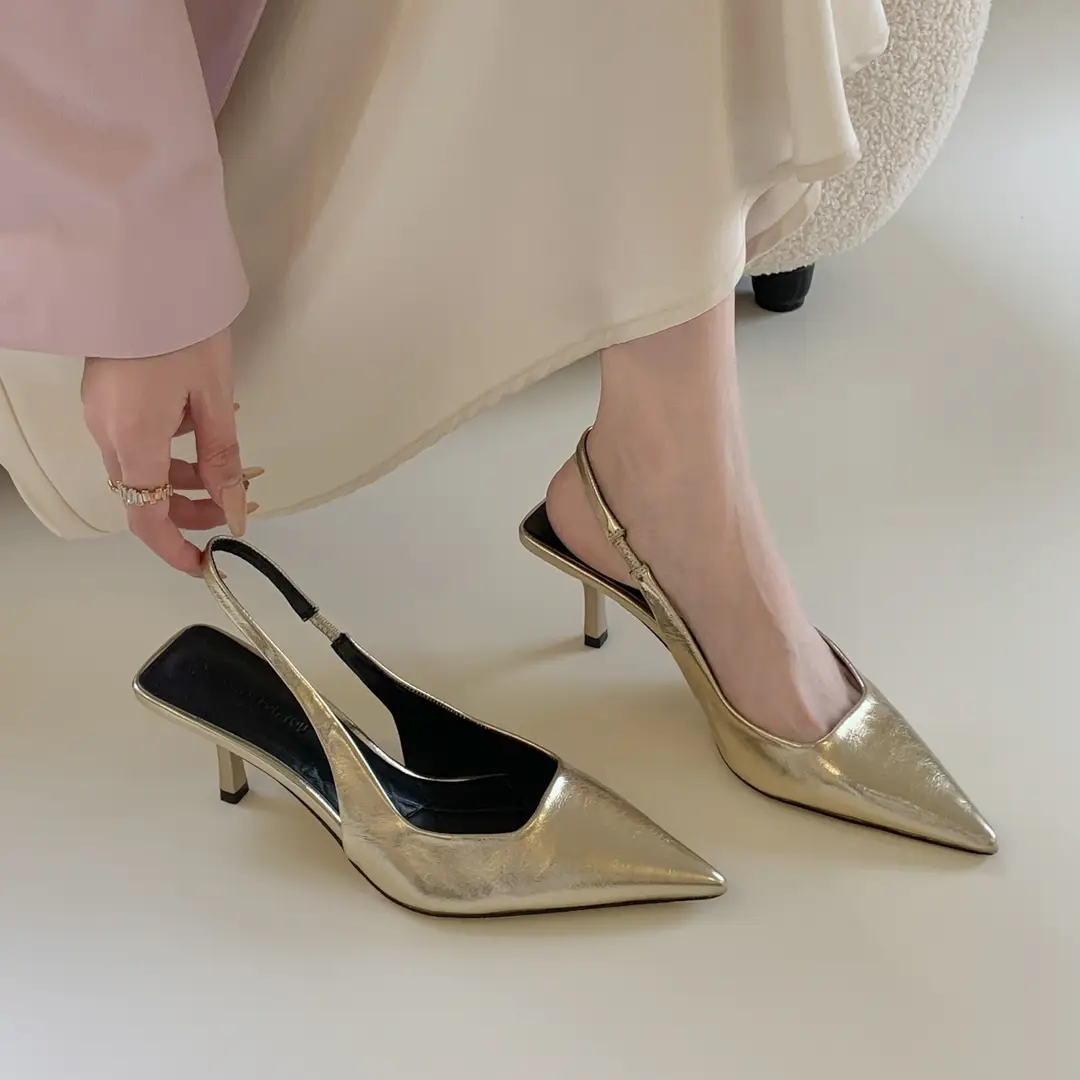 Treasurer! High-end pull-up pointed high-heel sandals women's back empty half-covered toe single-layer shoes — feature 1