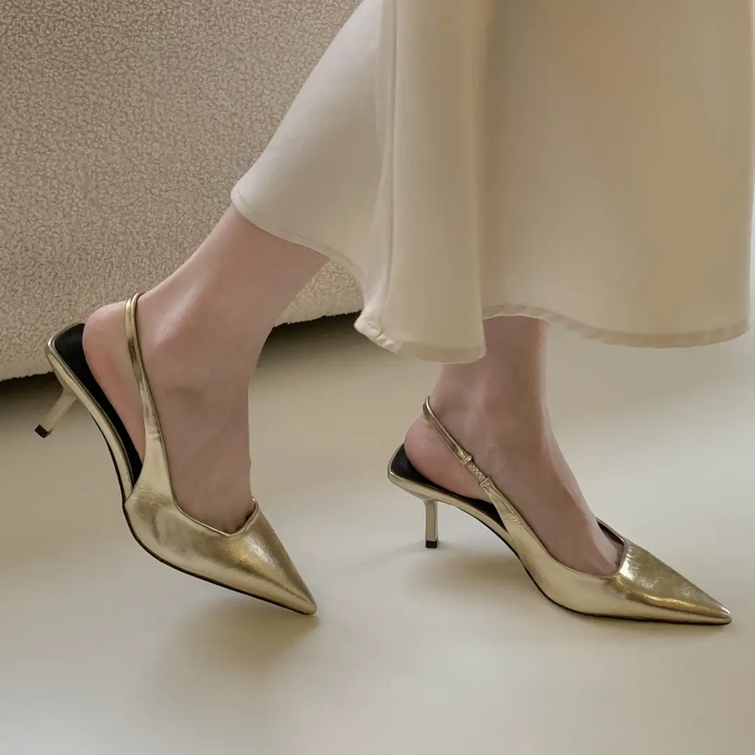 Treasurer! High-end pull-up pointed high-heel sandals women's back empty half-covered toe single-layer shoes — feature 2