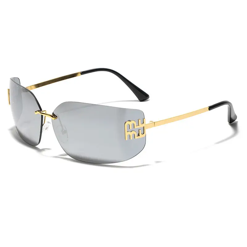 Women Y2K Sunglasses with Curved Lenses & Gold Frame - Image 11