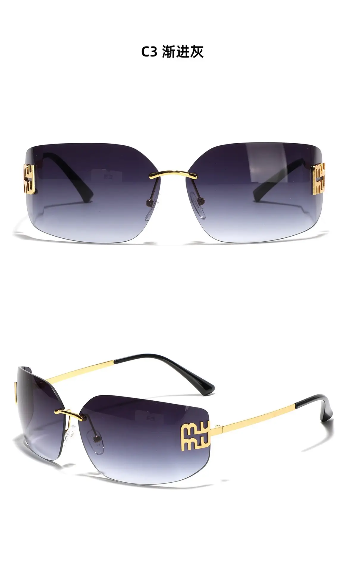 Women Y2K Sunglasses with Curved Lenses & Gold Frame — feature 10