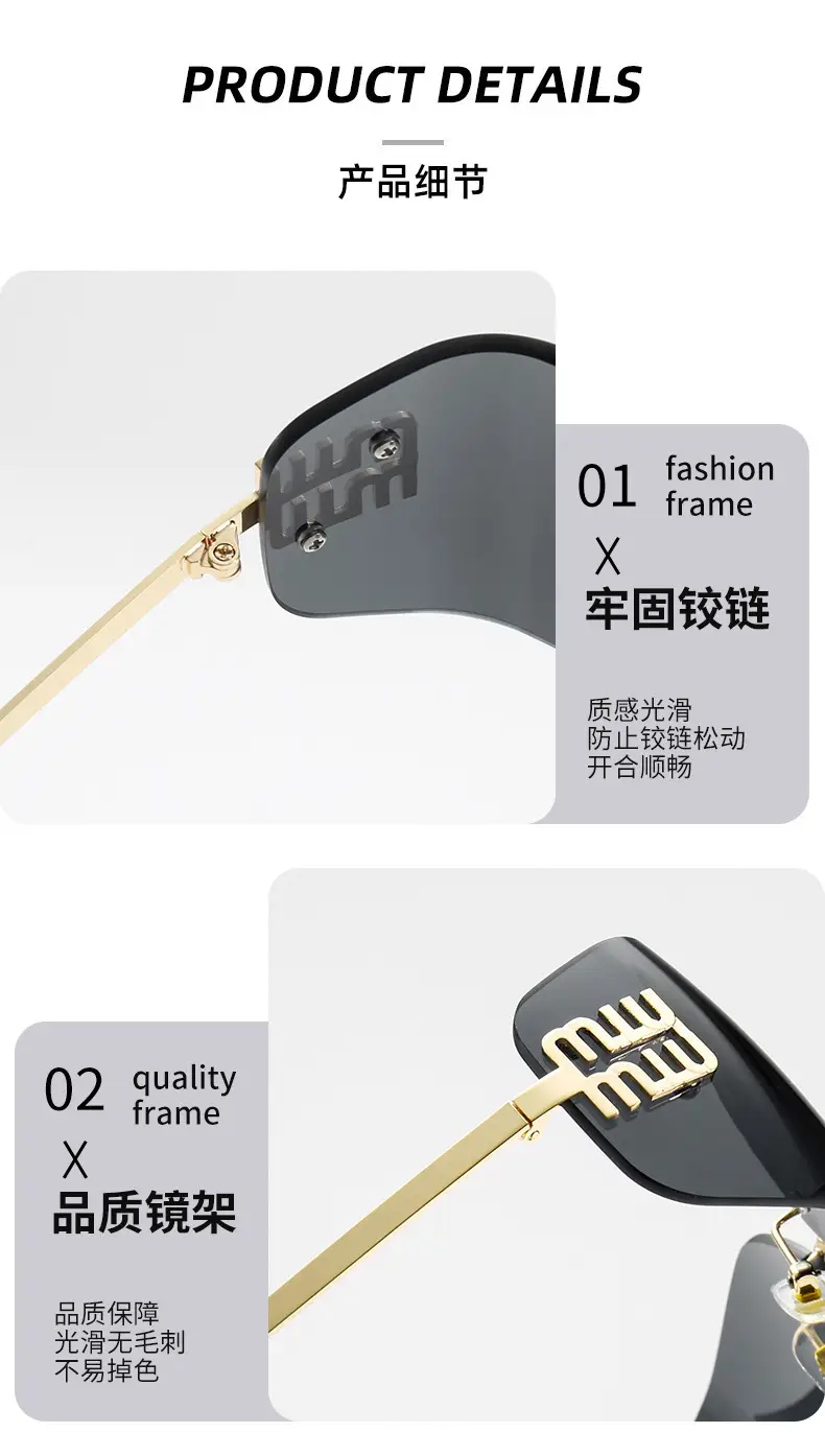 Women Y2K Sunglasses with Curved Lenses & Gold Frame — feature 2