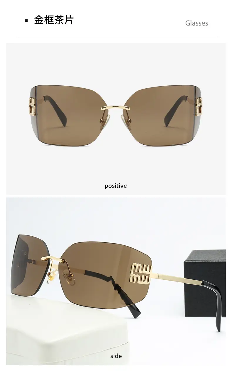 Women Y2K Sunglasses with Curved Lenses & Gold Frame — feature 7