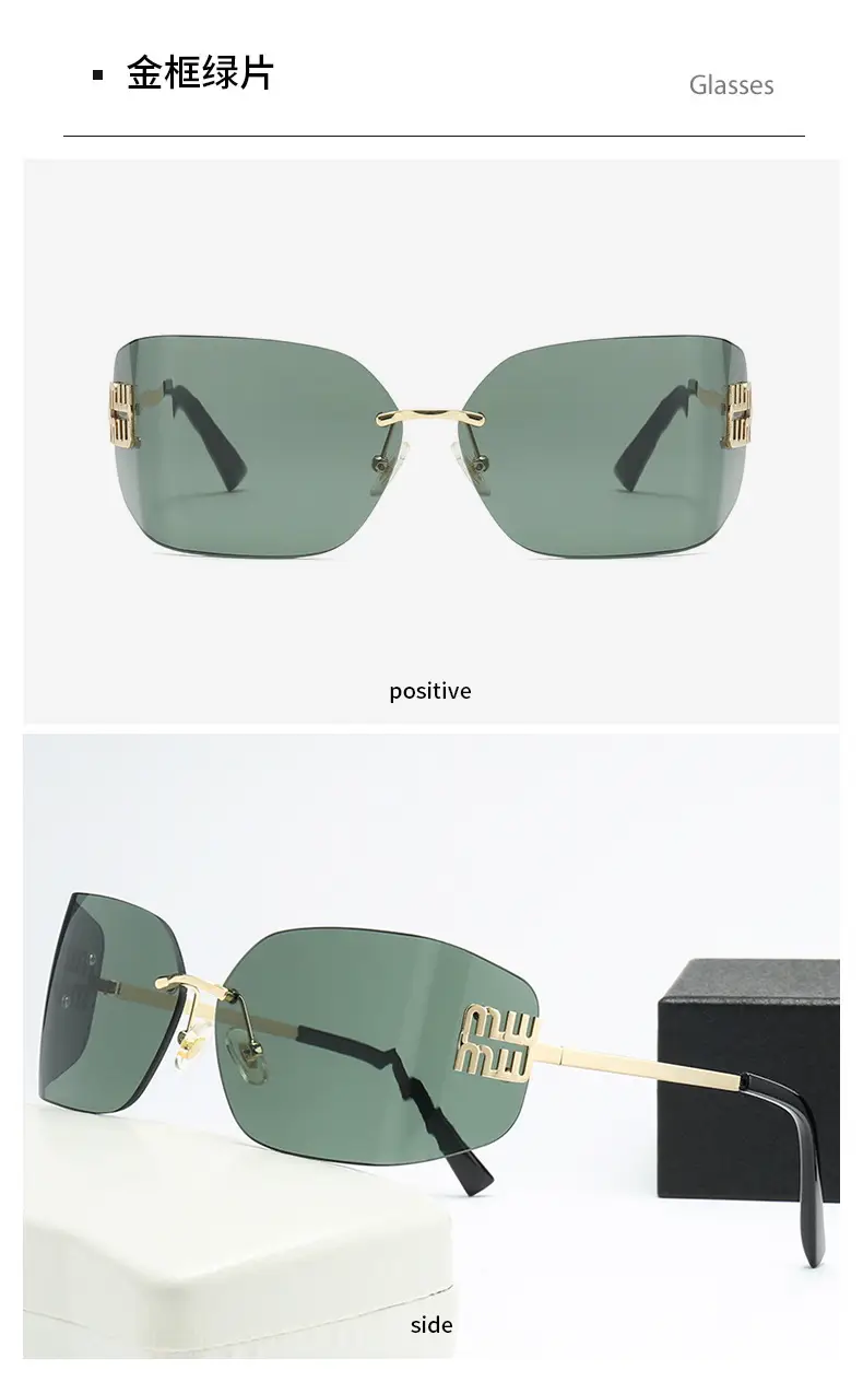 Women Y2K Sunglasses with Curved Lenses & Gold Frame — feature 8