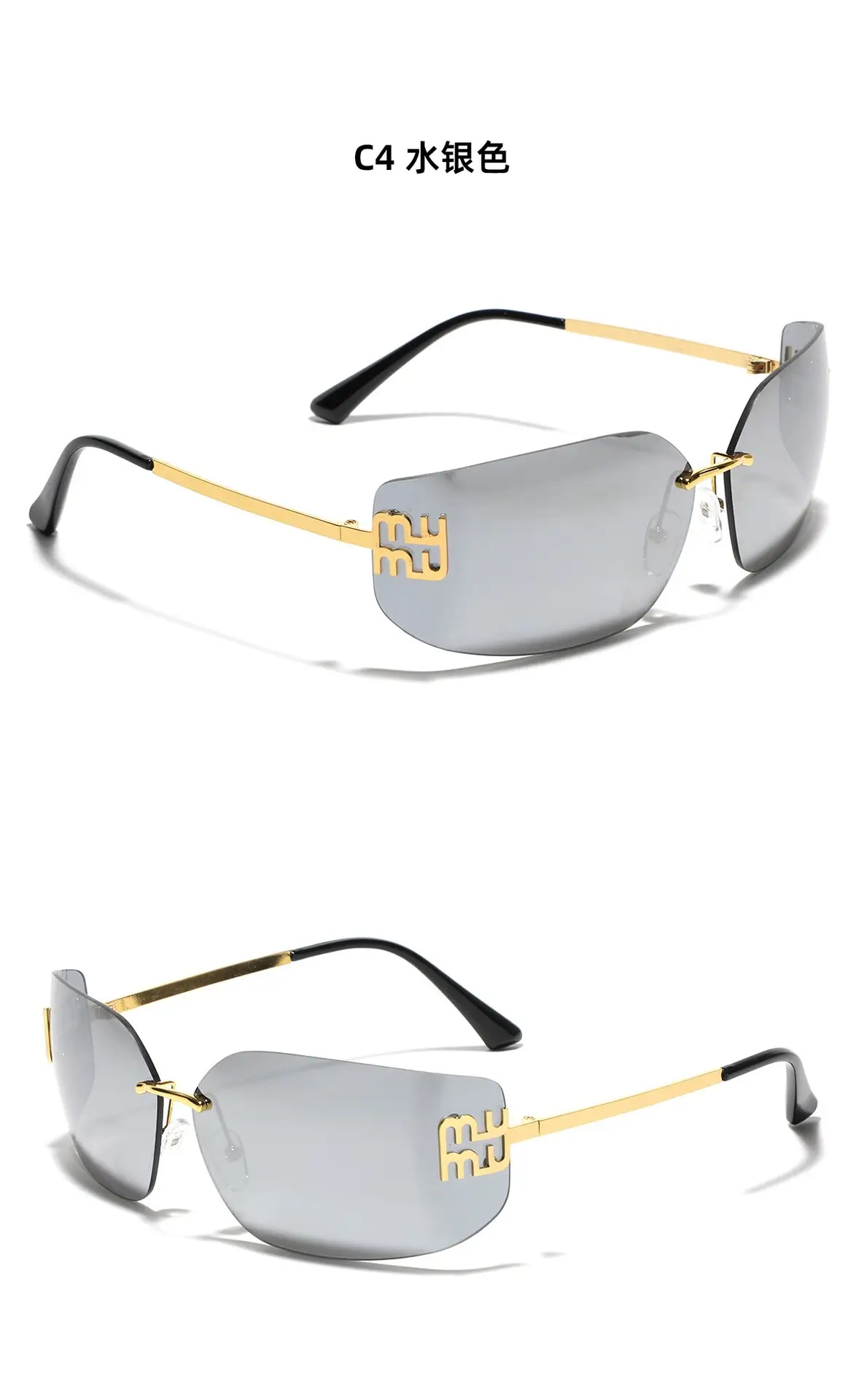 Women Y2K Sunglasses with Curved Lenses & Gold Frame — feature 9