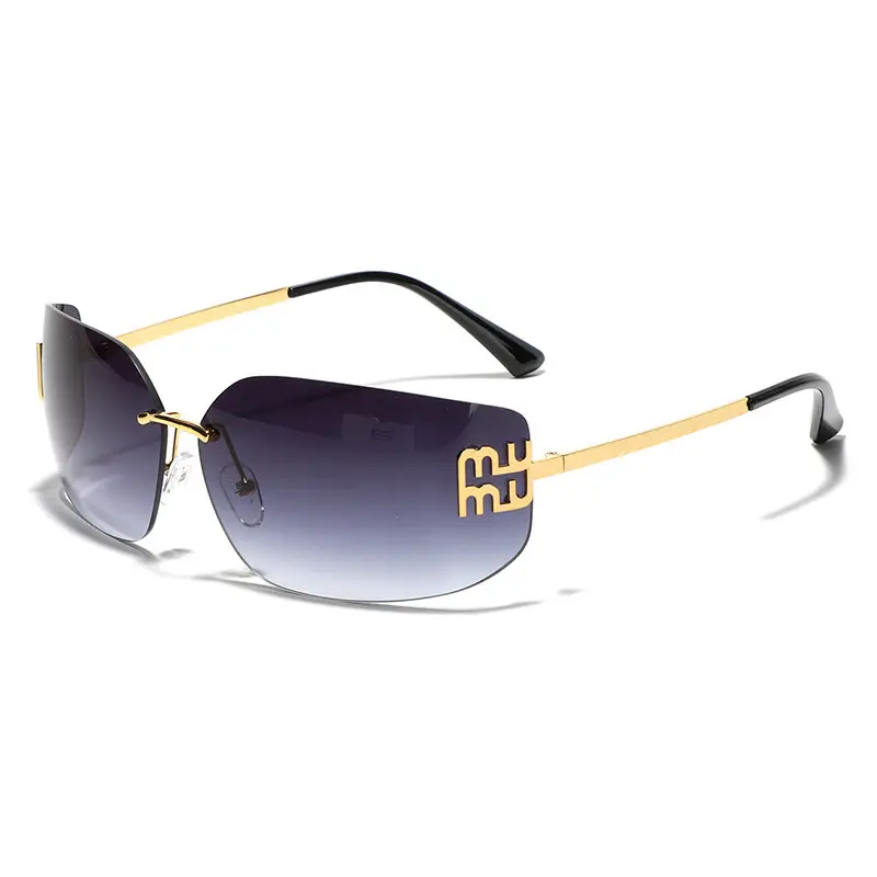 Women Y2K Sunglasses with Curved Lenses & Gold Frame - Image 6