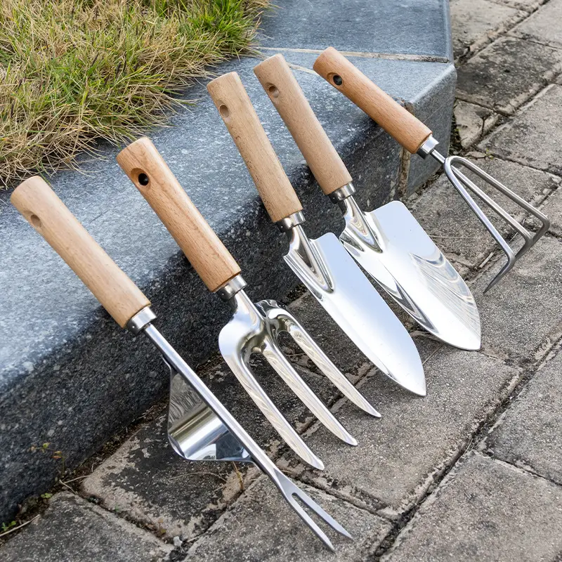 Amazon's Hottest Wooden Handle Stainless Steel Garden Tool Set Gardening Flower Watering Can Garden Gardening Artifact