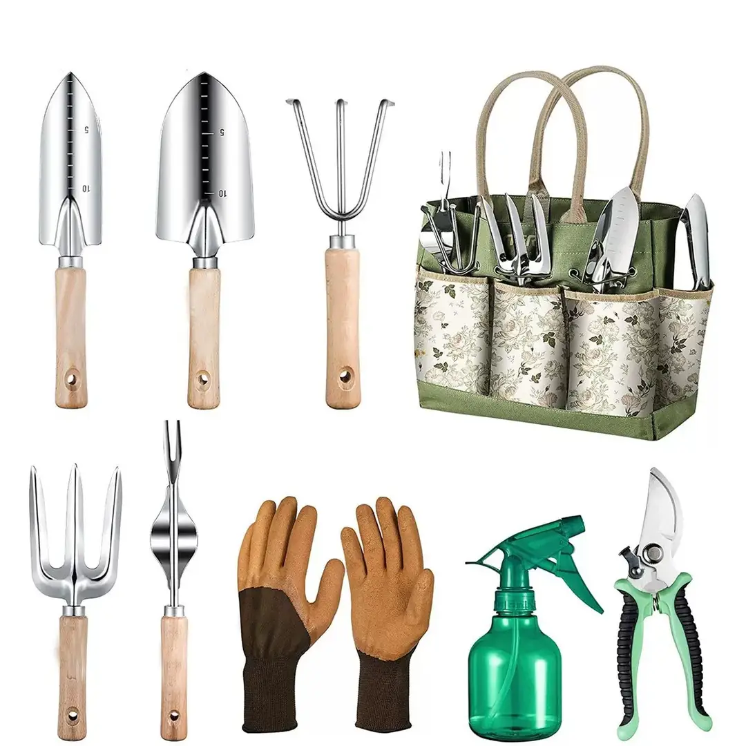 Amazon's Hottest Wooden Handle Stainless Steel Garden Tool Set Gardening Flower Watering Can Garden Gardening Artifact — feature 10