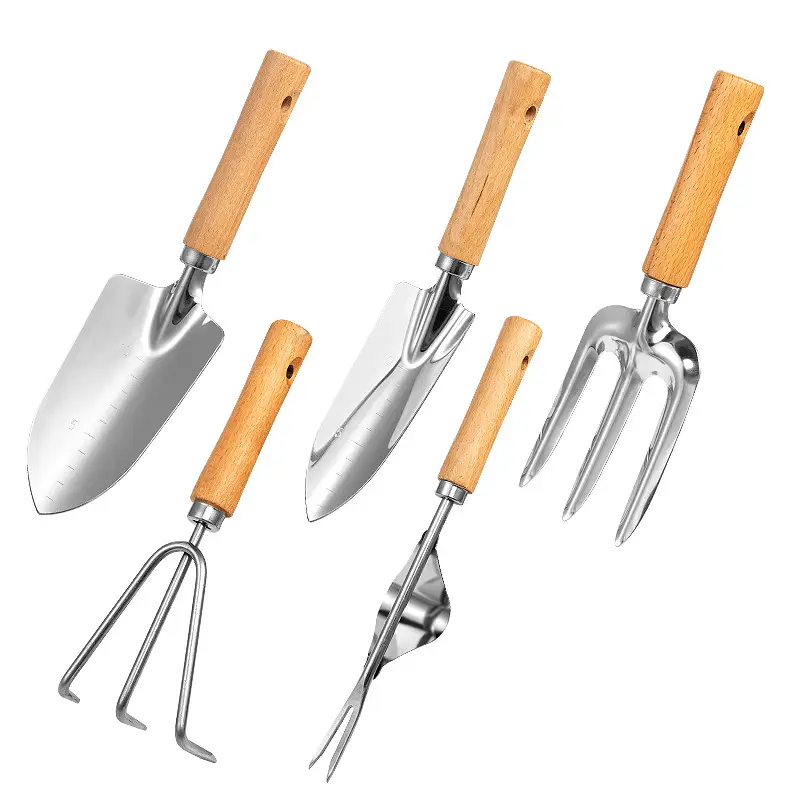 Amazon's Hottest Wooden Handle Stainless Steel Garden Tool Set Gardening Flower Watering Can Garden Gardening Artifact