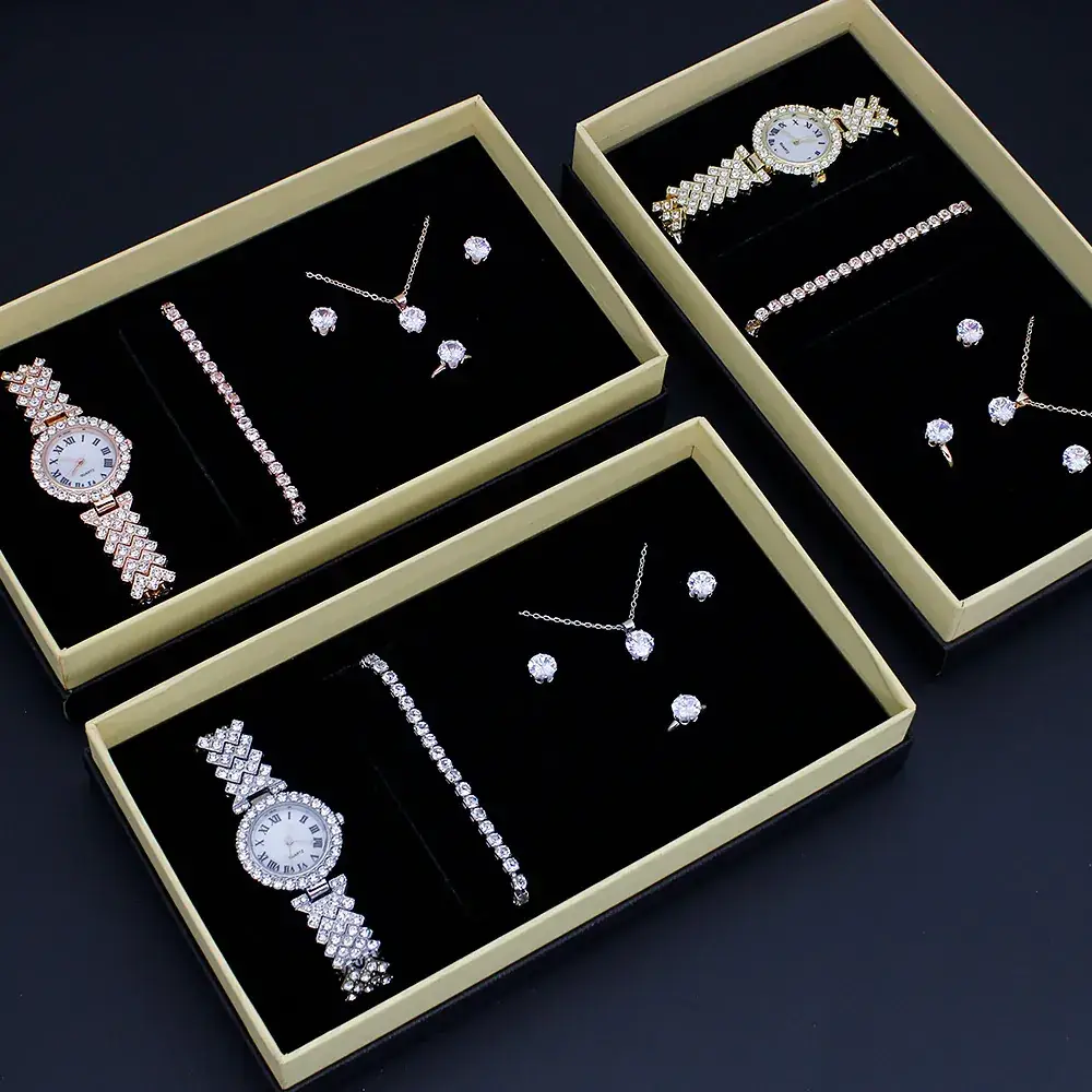 Women's Quartz Watch with Diamond Earrings & Bracelet Set - Image 11