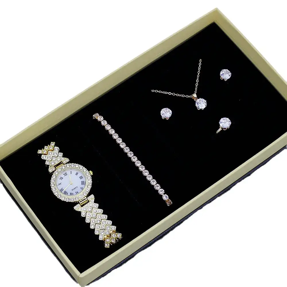 Women's Quartz Watch with Diamond Earrings & Bracelet Set - Image 12
