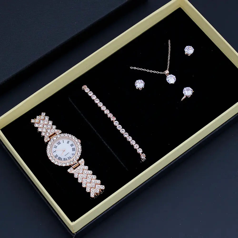 Women's Quartz Watch with Diamond Earrings & Bracelet Set — feature 2