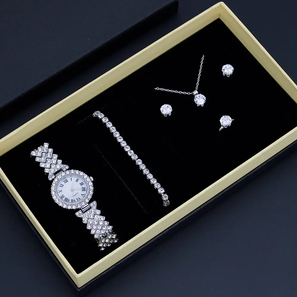 Women's Quartz Watch with Diamond Earrings & Bracelet Set — feature 3