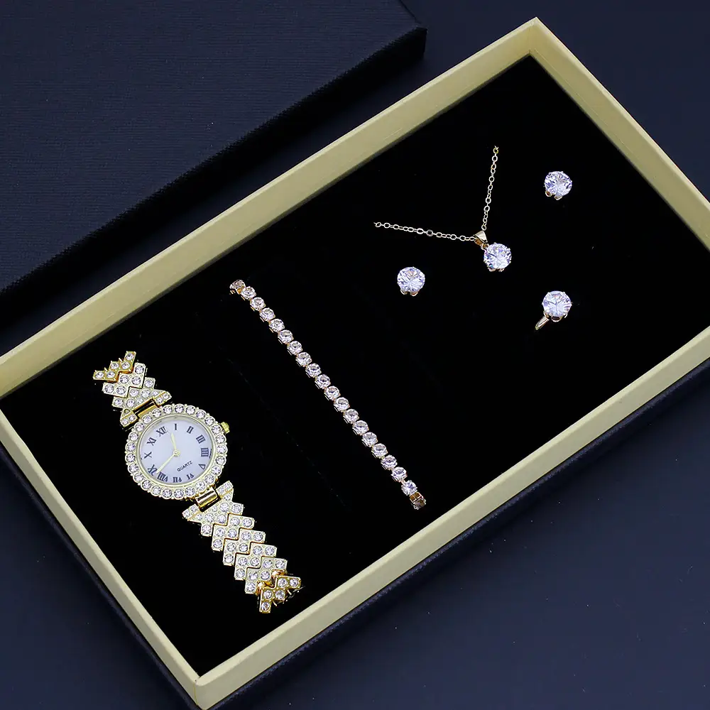 Women's Quartz Watch with Diamond Earrings & Bracelet Set — feature 4