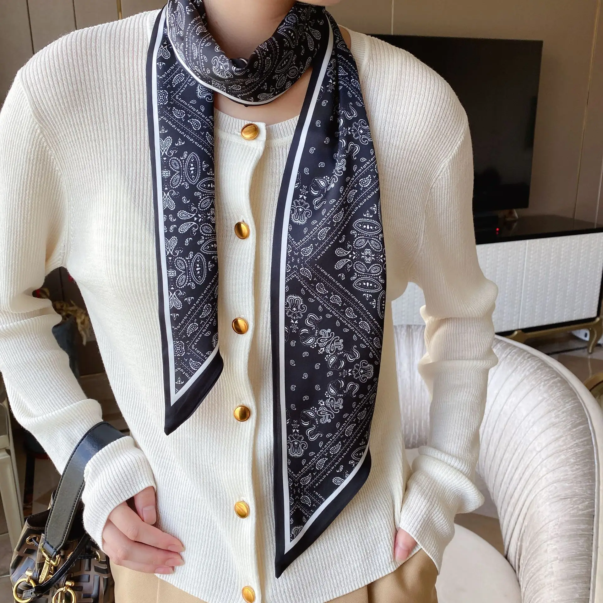 2024 New Cross-border Ribbon Silk Scarf Pointed Long Neck Large Floating Belt Hair Ribbon - Image 2