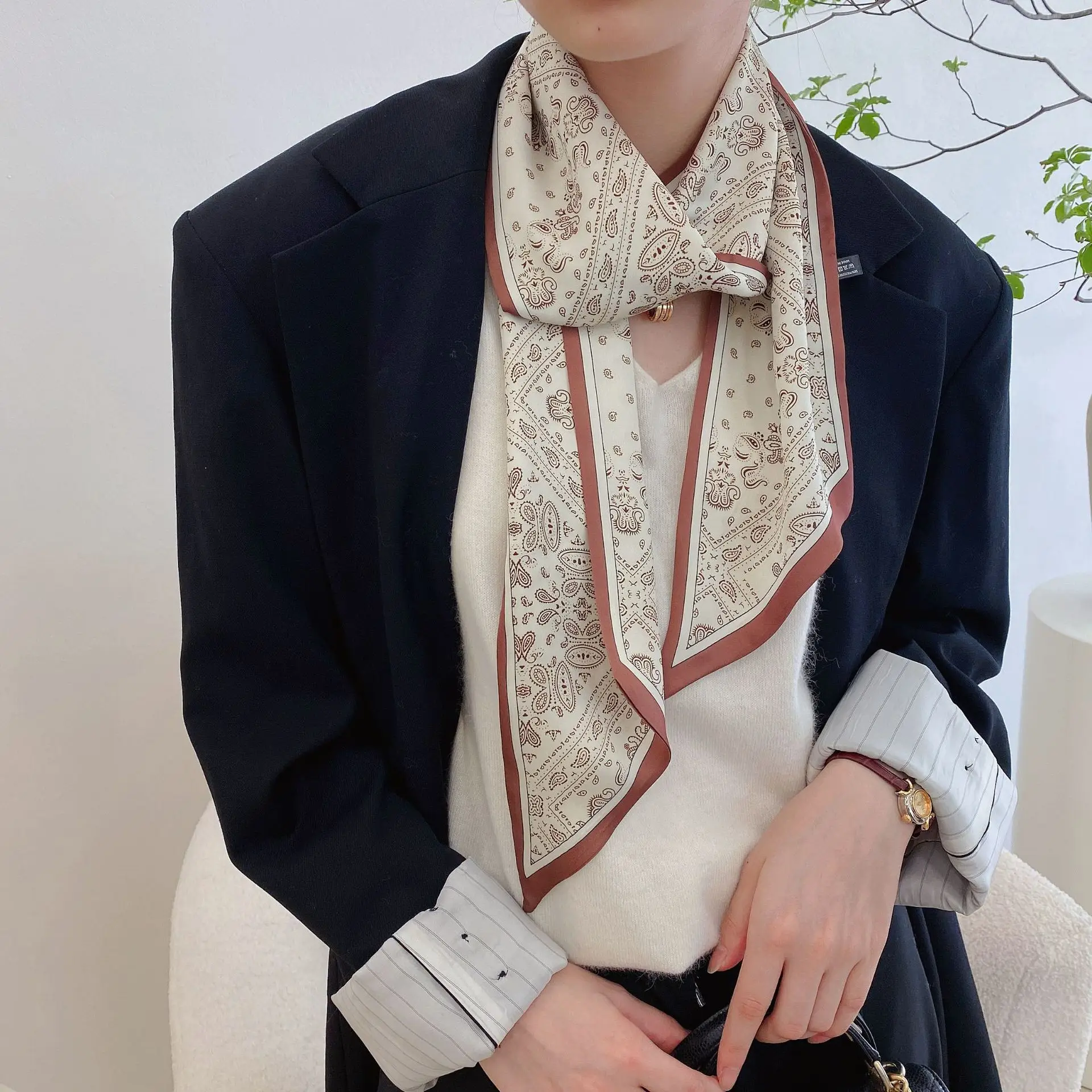 2024 New Cross-border Ribbon Silk Scarf Pointed Long Neck Large Floating Belt Hair Ribbon — feature 12
