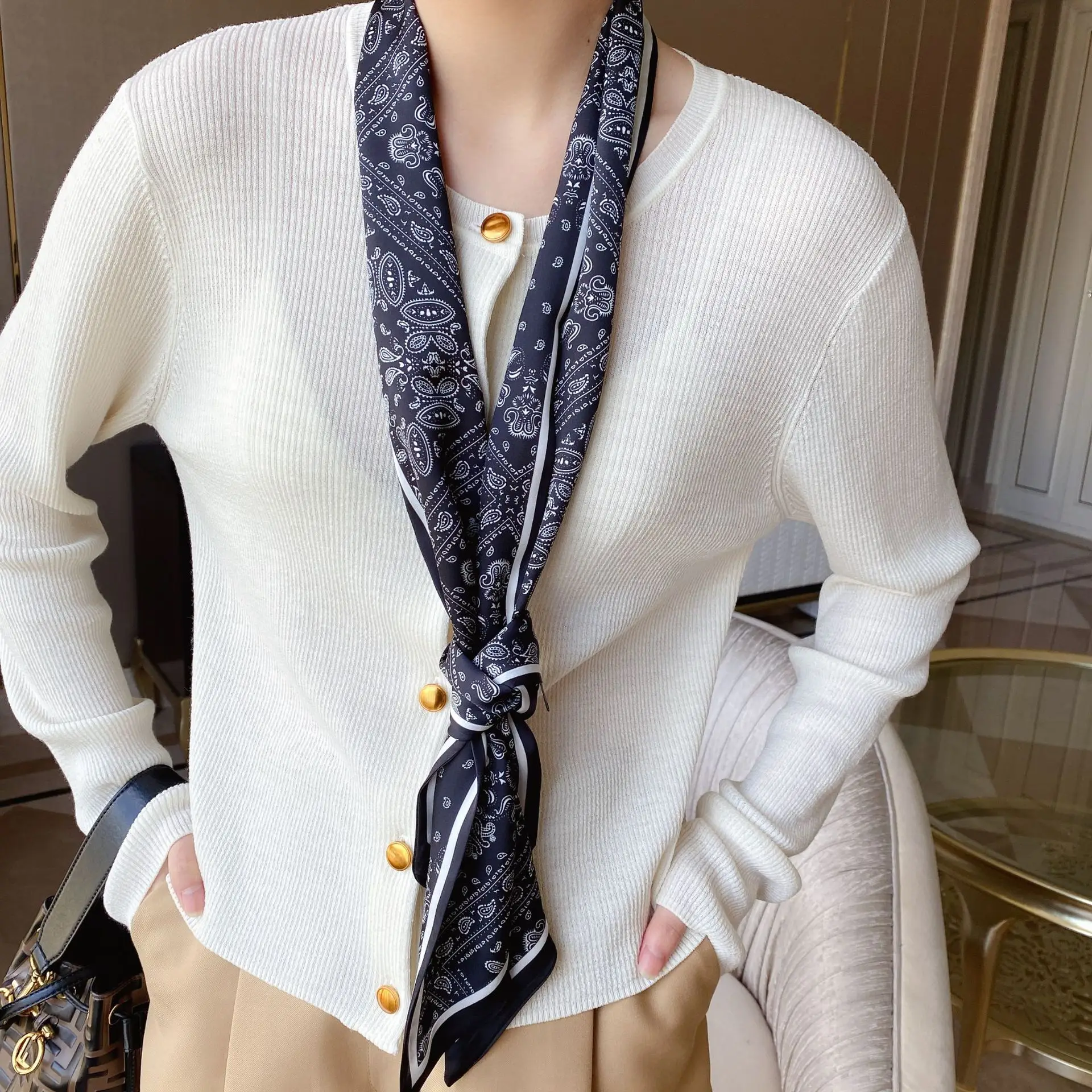 2024 New Cross-border Ribbon Silk Scarf Pointed Long Neck Large Floating Belt Hair Ribbon — feature 16