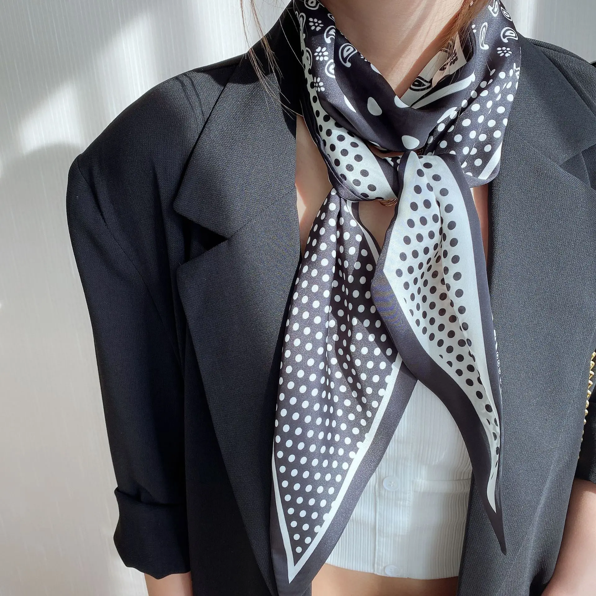 2024 New Cross-border Ribbon Silk Scarf Pointed Long Neck Large Floating Belt Hair Ribbon - Image 11